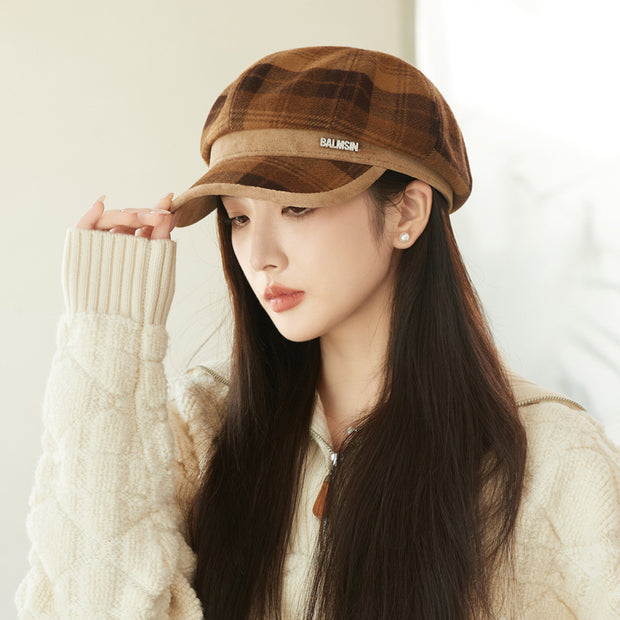 British Style Retro Plaid Octagonal Hat Autumn And Winter